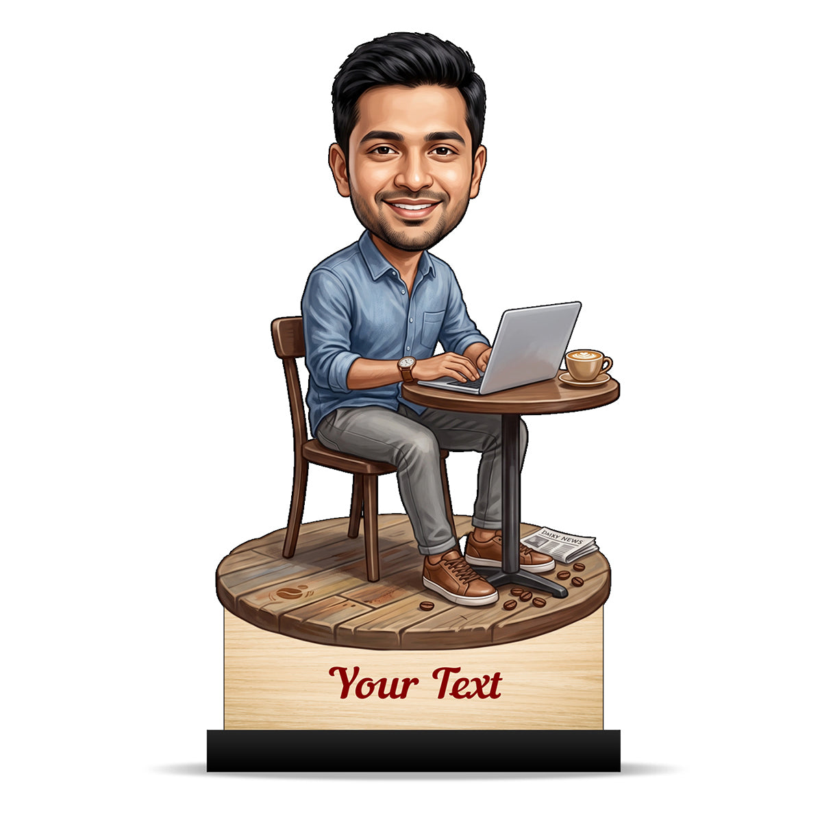 Personalized Laptop with Coffee Male Caricature C1009