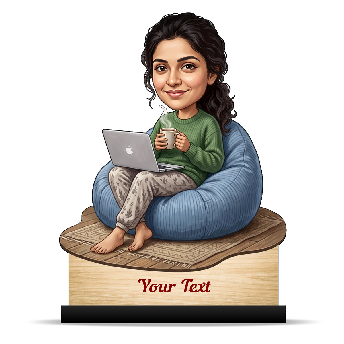 Personalized Laptop with Coffee Female Caricature C1022
