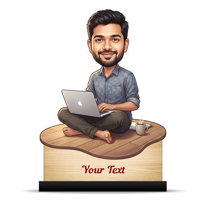 Personalized Laptop with Coffee Male Caricature C1007