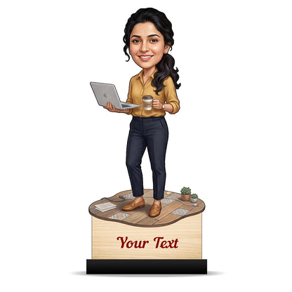 Personalized Laptop with Coffee Female Caricature C1010