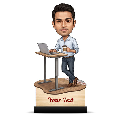 Personalized Laptop with Coffee Male Caricature C1004