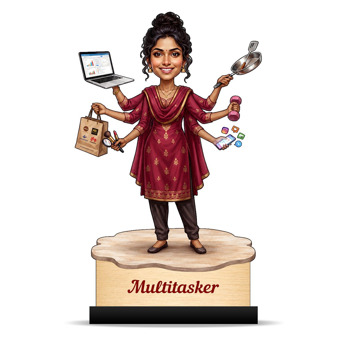Personalized Multitasker Female Caricature C972
