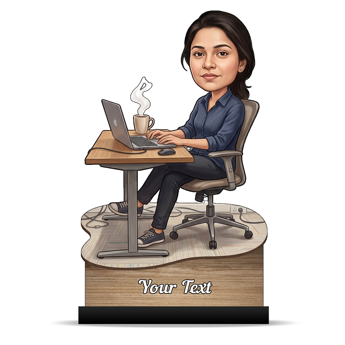 Personalized Laptop with Coffee Female Caricature C1005