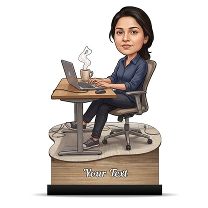 Personalized Laptop with Coffee Female Caricature C1005