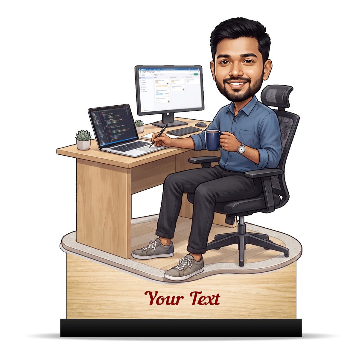 Personalized Laptop with Coffee Male Caricature C1027