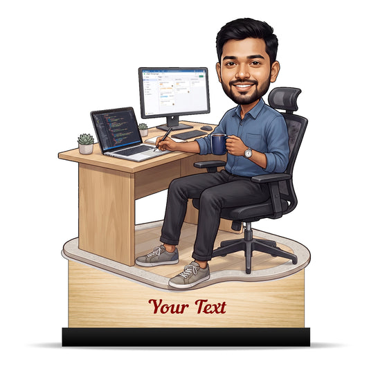 Personalized Laptop with Coffee Male Caricature C1027