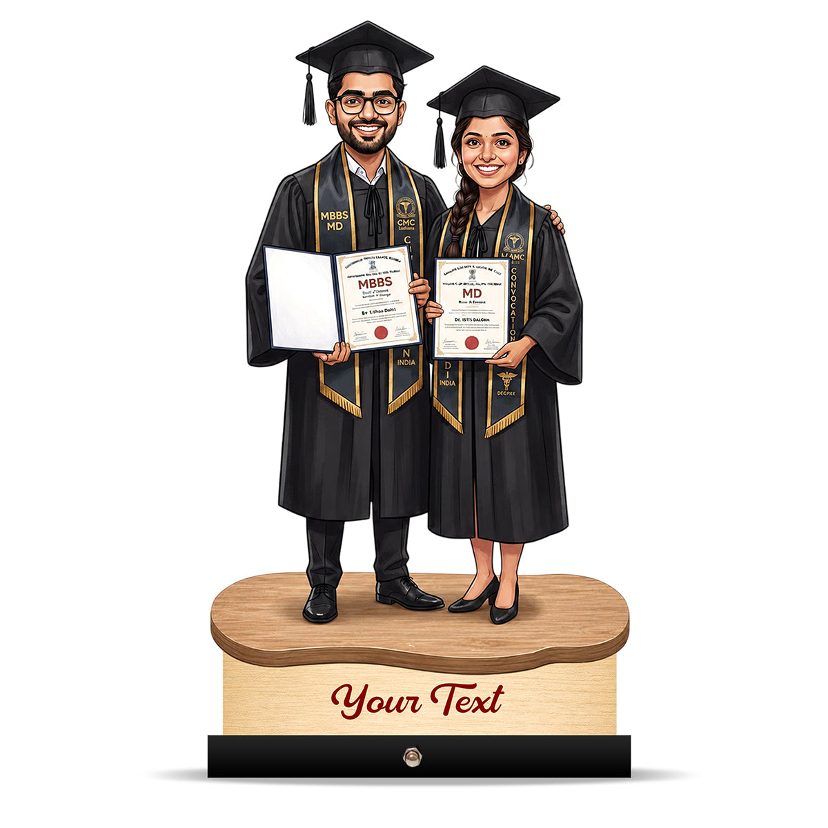 Couple Doctor with Graduation Degree Caricature C609