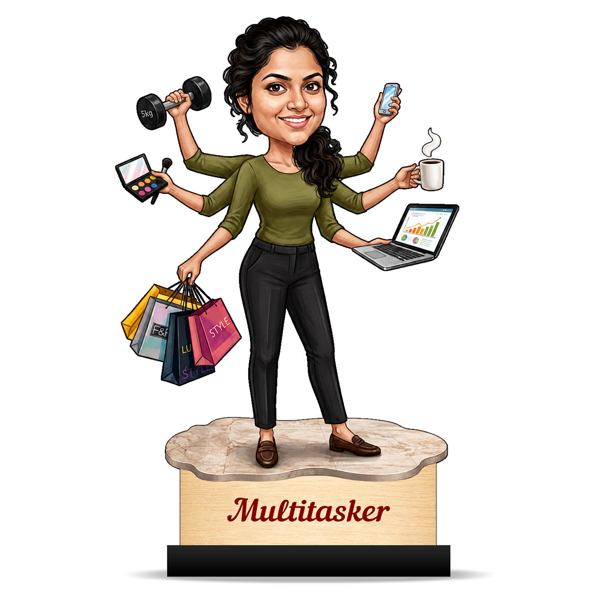 Personalized Multitasker Female Caricature C978