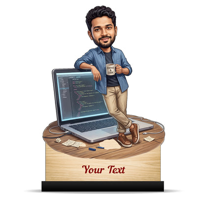 Personalized Laptop with Coffee Male Caricature C1024
