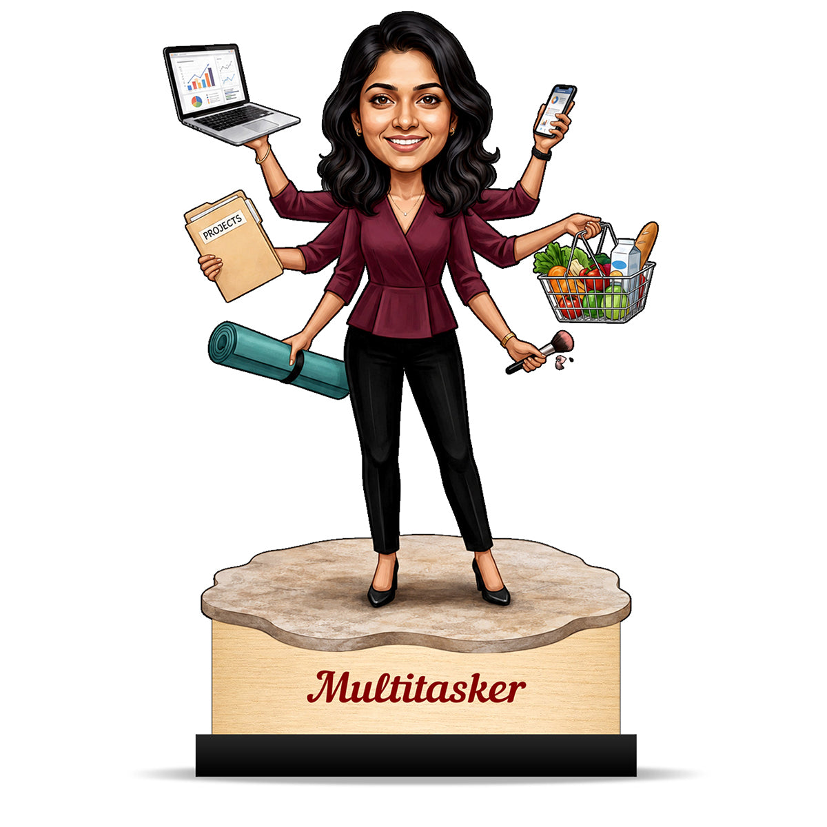 Personalized Multitasker Female Caricature C976