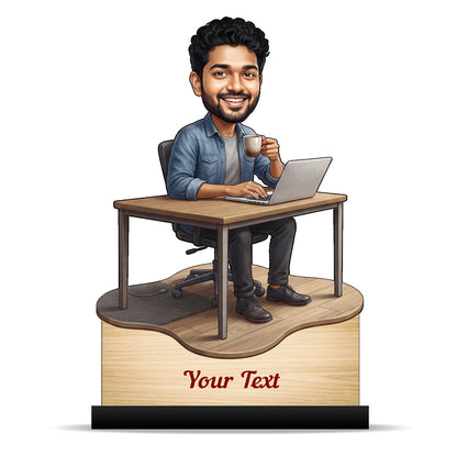 Personalized Laptop with Coffee Male Caricature C1011