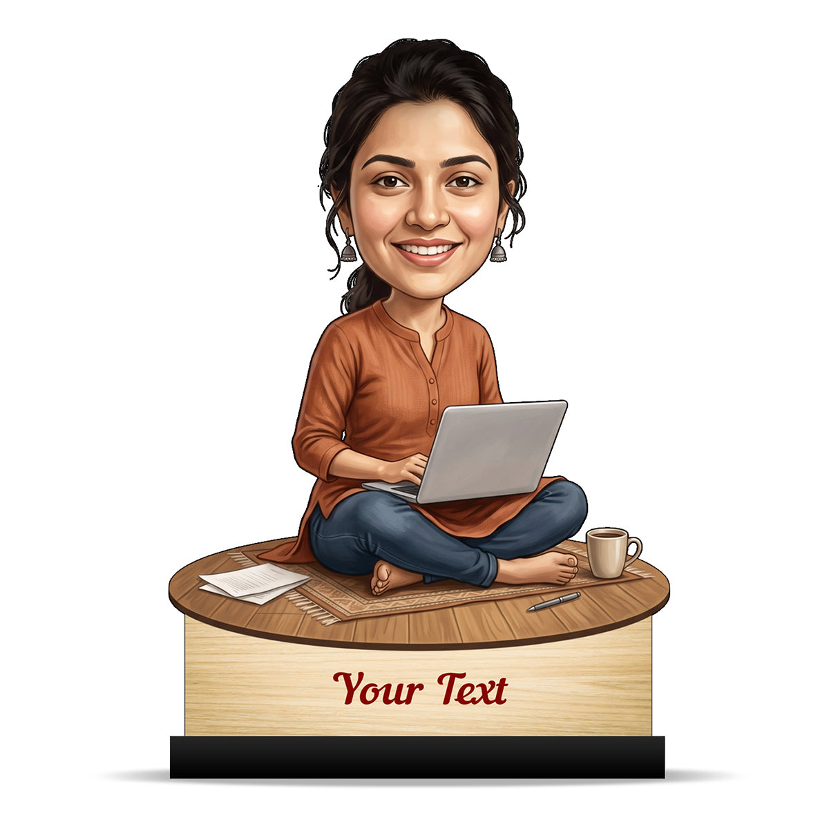 Personalized Laptop with Coffee Female Caricature C1029