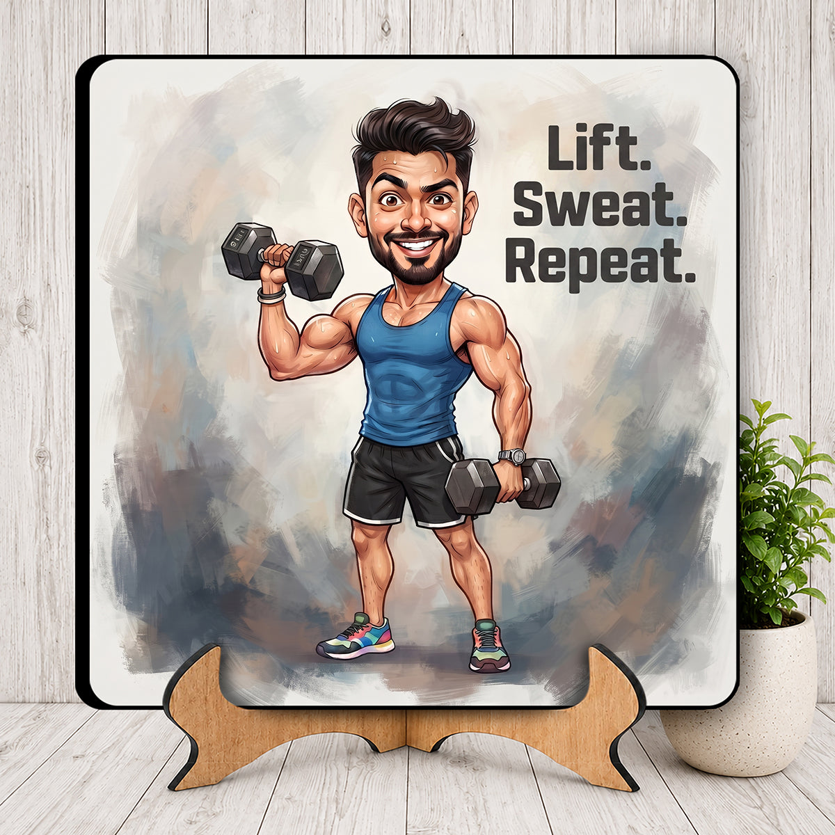 Man Flexing with Dumble at the Gym Caricature Frame CF01