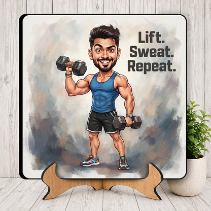 Man Flexing with Dumble at the Gym Caricature Frame CF01