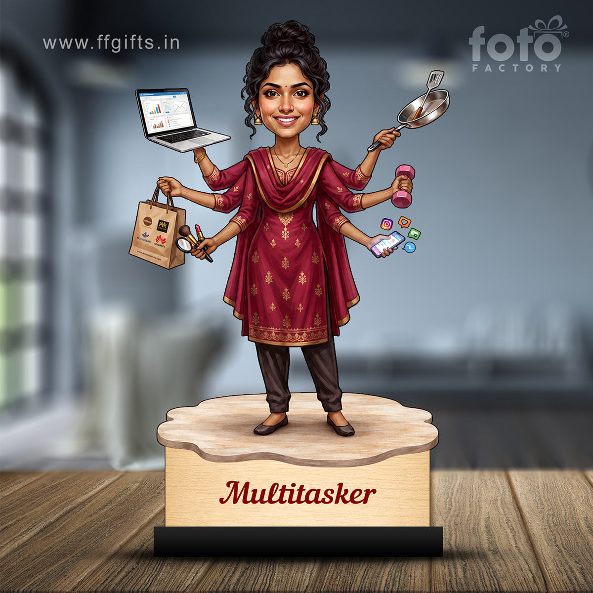 Personalized Multitasker Female Caricature C972