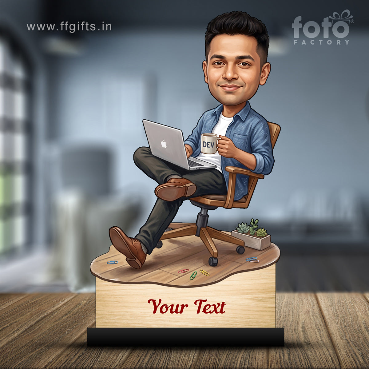 Personalized Laptop with Coffee Male Caricature C1015
