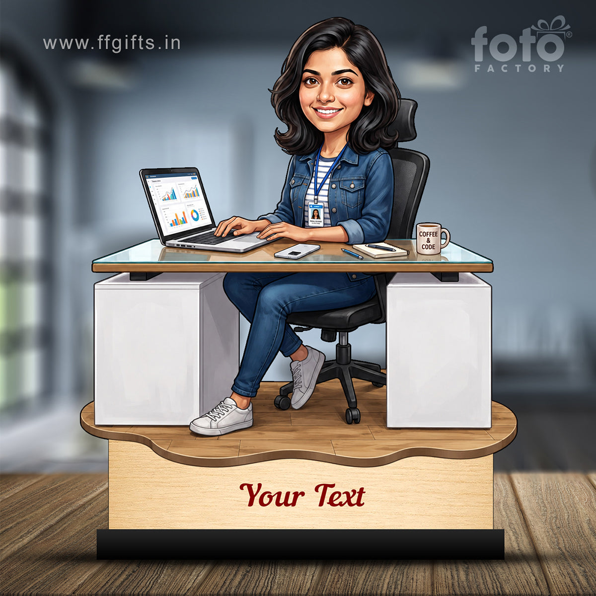 Personalized Corporate Office Female Employee Caricature C872