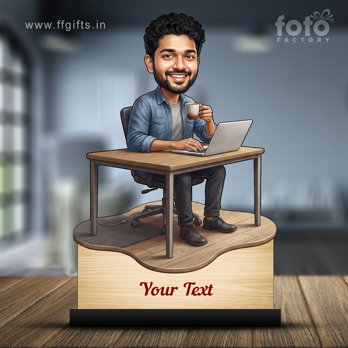 Personalized Laptop with Coffee Male Caricature C1011