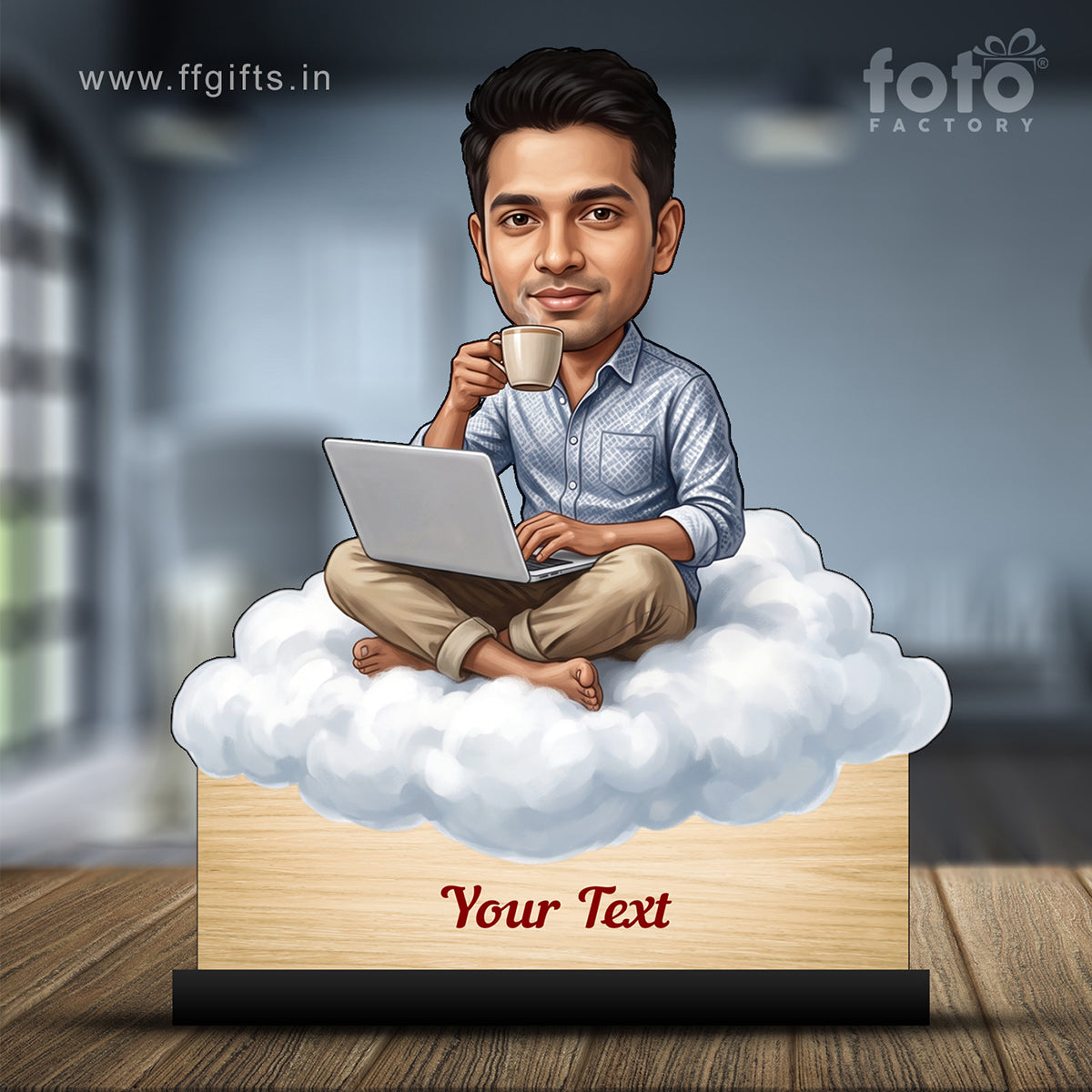 Personalized Laptop with Coffee Male Caricature C1036