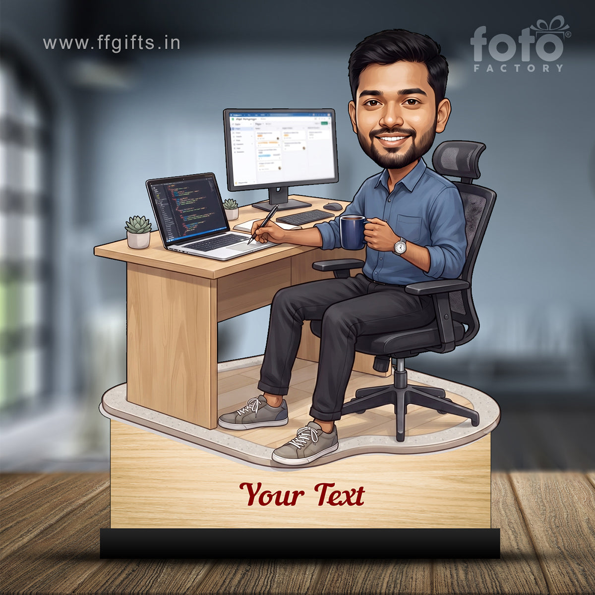 Personalized Laptop with Coffee Male Caricature C1027