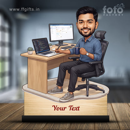 Personalized Laptop with Coffee Male Caricature C1027