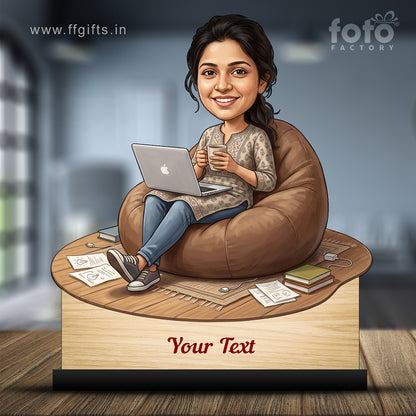 Personalized Laptop with Coffee Female Caricature C1021