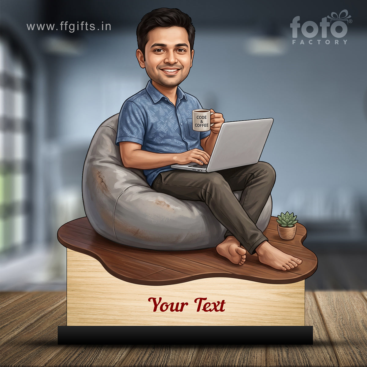 Personalized Laptop with Coffee Male Caricature C1023