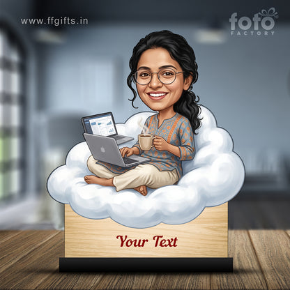Personalized Laptop with Coffee Female Caricature C1025