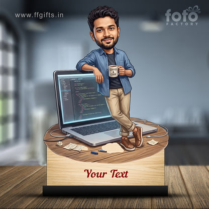 Personalized Laptop with Coffee Male Caricature C1024