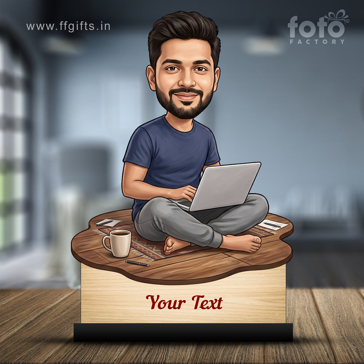 Personalized Laptop with Coffee Male Caricature C1008