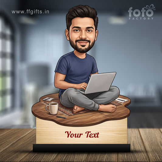 Personalized Laptop with Coffee Male Caricature C1008
