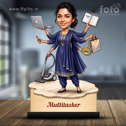 Personalized Multitasker Female Caricature C975