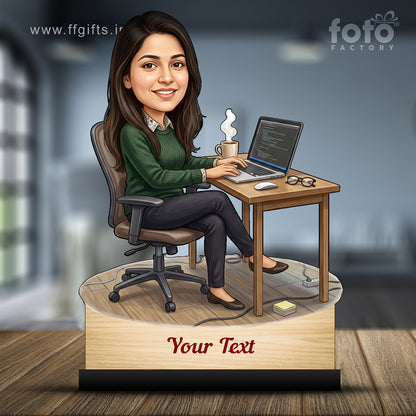 Personalized Laptop with Coffee Female Caricature C1031