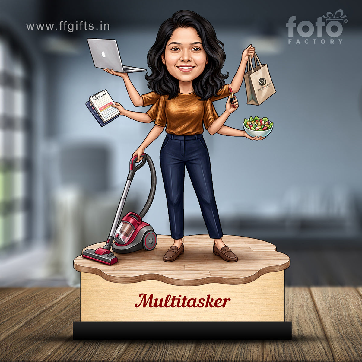 Personalized Multitasker Female Caricature C980