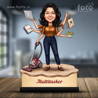 Personalized Multitasker Female Caricature C980