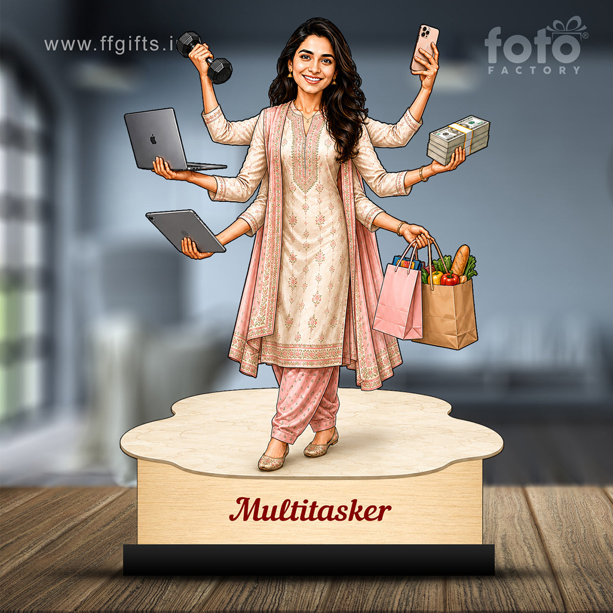 Personalized Multitasker Female Caricature C968
