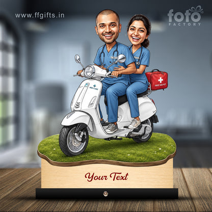 Couple Doctor Caricature on Bike C598