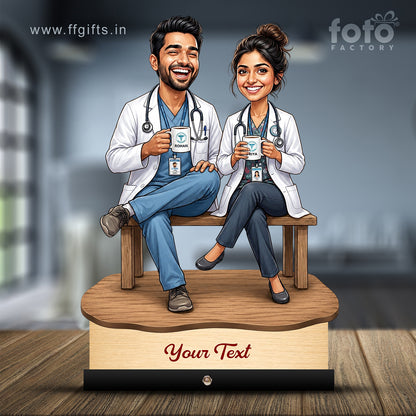 Couple Doctor Caricature Sitting with Coffee Mugs C610
