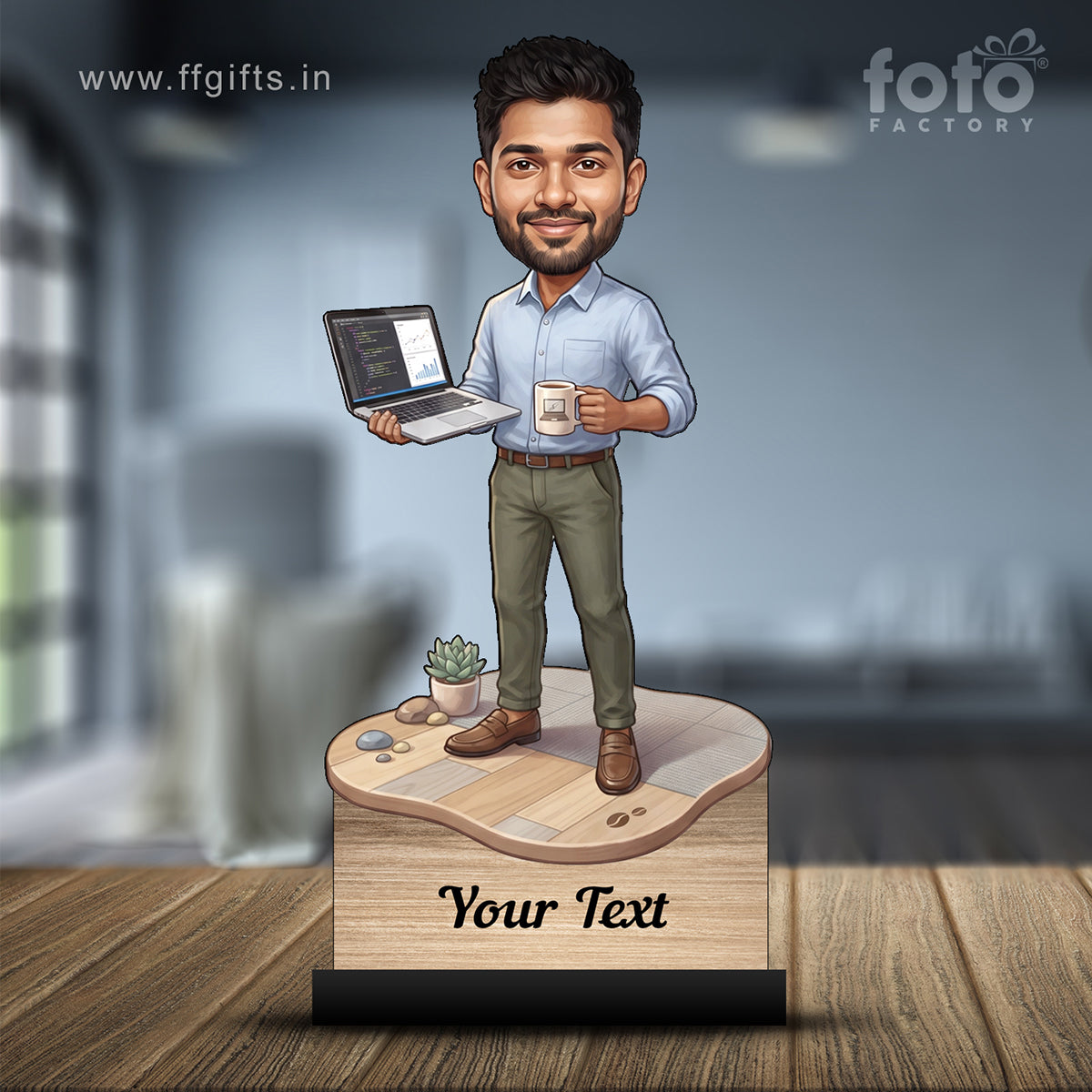 Personalized Laptop with Coffee Male Caricature C1002
