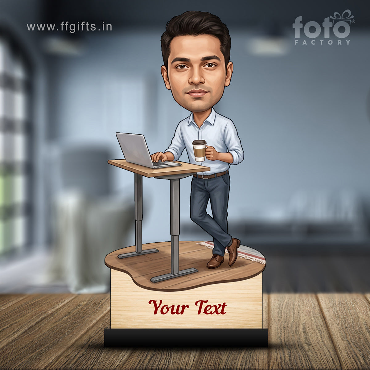Personalized Laptop with Coffee Male Caricature C1004
