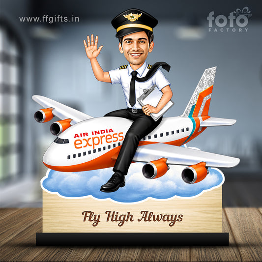 Personalized Air India Express Pilot Male Caricature C1143