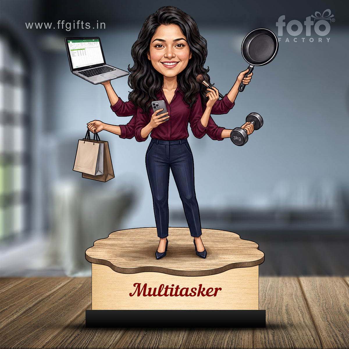 Personalized Multitasker Female Caricature C981