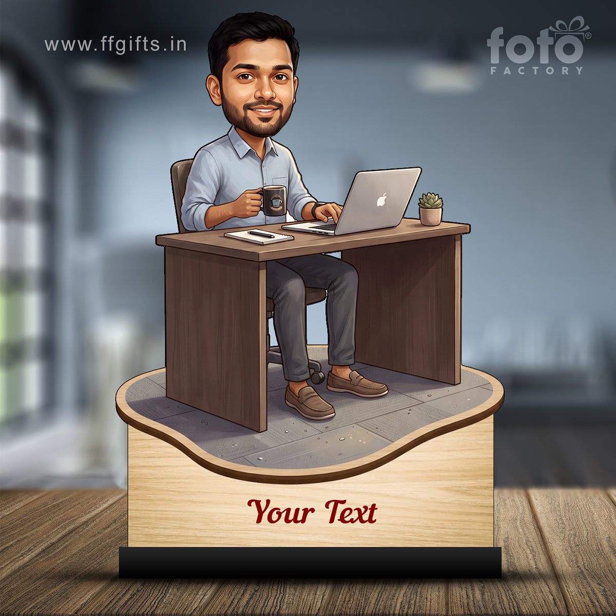 Personalized Laptop with Coffee Male Caricature C1030