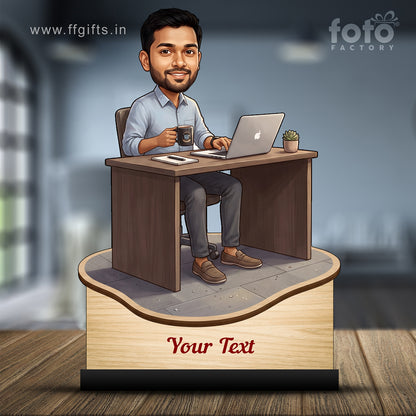 Personalized Laptop with Coffee Male Caricature C1030