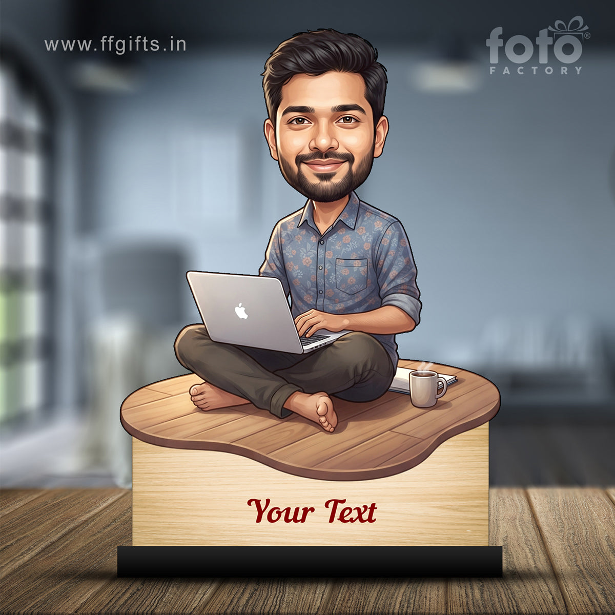 Personalized Laptop with Coffee Male Caricature C1007