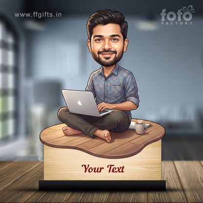 Personalized Laptop with Coffee Male Caricature C1007