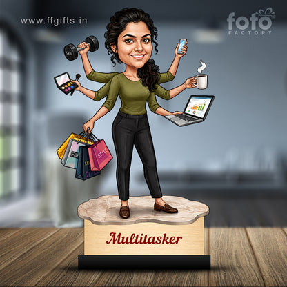 Personalized Multitasker Female Caricature C978