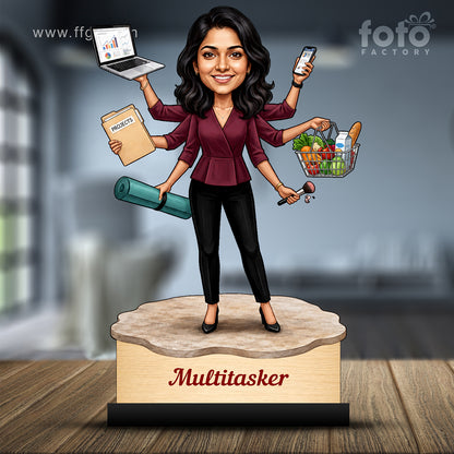 Personalized Multitasker Female Caricature C976