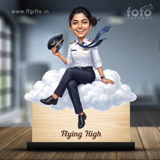Personalized Air India Pilot Female Caricature C1156