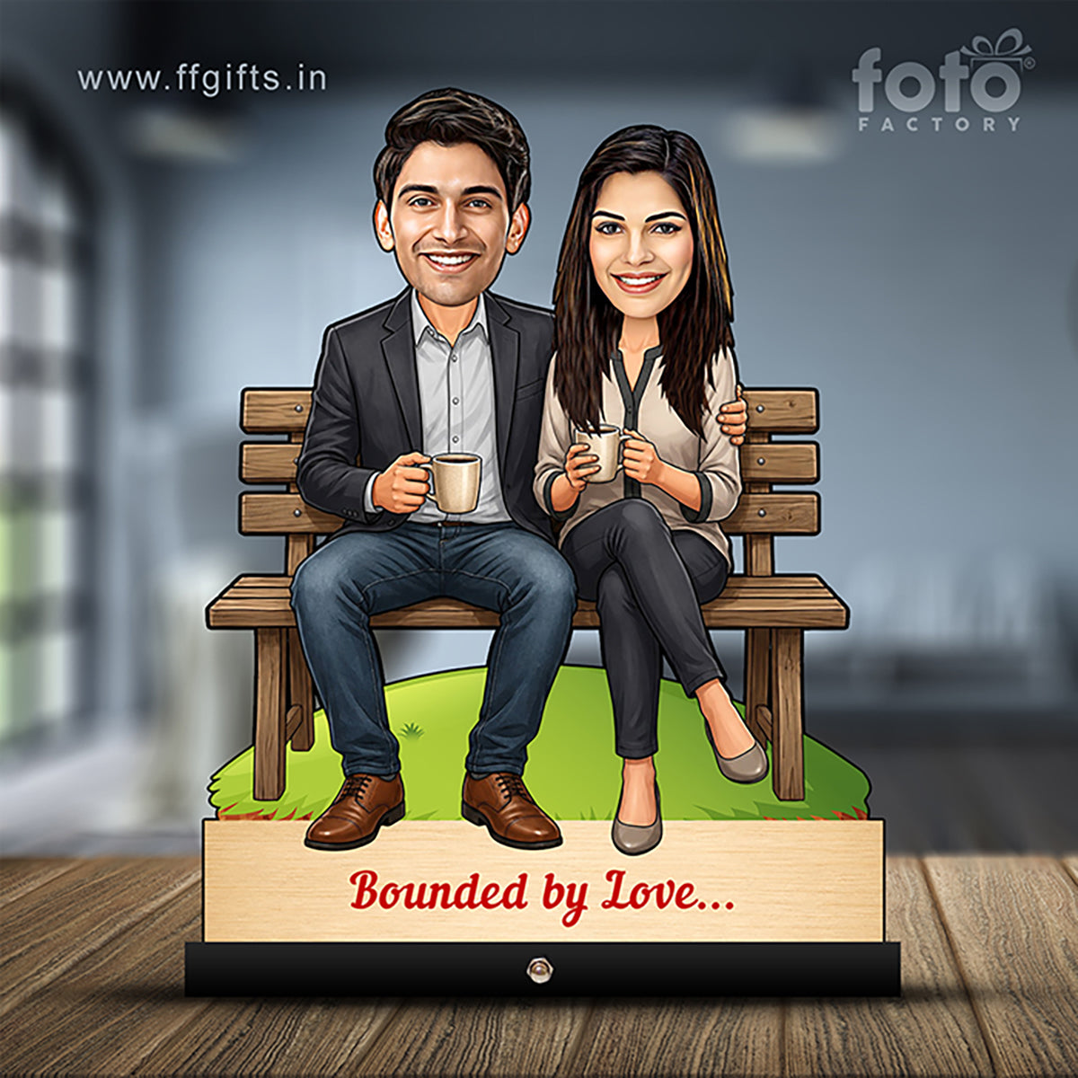 Couple in park having coffee Caricature C444